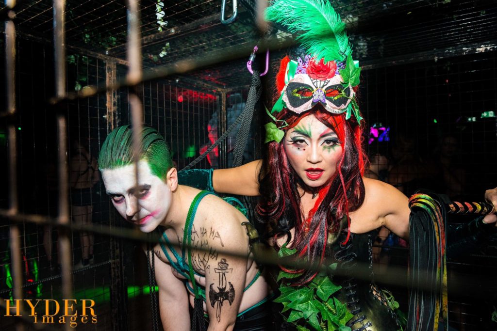 mistress amrita poison ivy red handmade wig metalic green leather corset halloween show